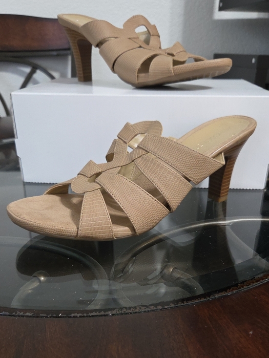 AEROSOLES Shoes - AEROSOLES Tan Strappy Mid-Heel Slide Mules